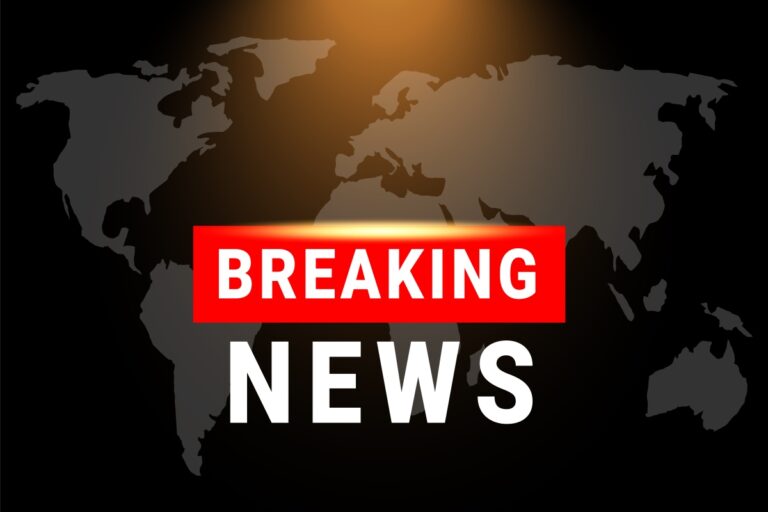Breaking news text on red border broadcast background with world map. News broadcast and breaking news live illustration