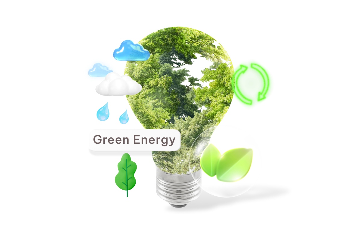 Green energy png word, environment remix on transparent background