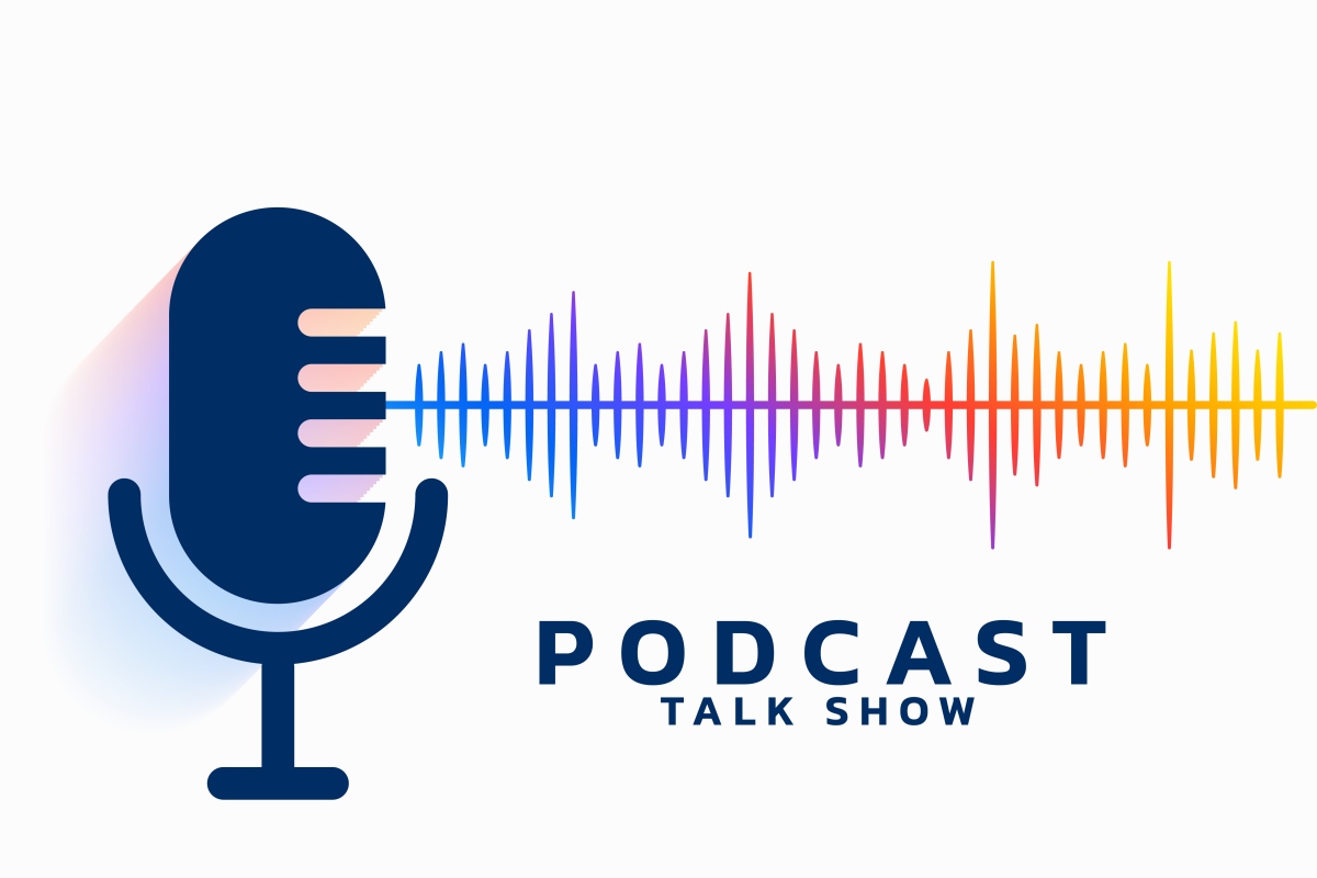 flat style podcast talk show poster with frequency tone